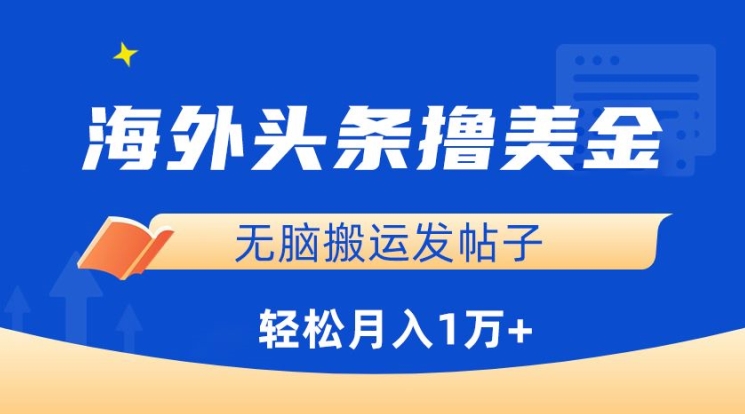 海外头条撸美金，无脑搬运发帖子，月入1万+，小白轻松掌握-沐涵网络科技