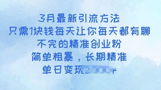 3月最新引流方法，只需1块钱每天让你每天都有聊不完的精准创业粉，简单粗暴，长期精准-沐涵网络科技