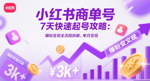 小红书商单号7天快速起号攻略：爆粉变现全流程拆解，单月变现3k+-沐涵网络科技