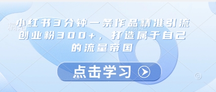 小红书3分钟一条作品精准引流创业粉300+，打造属于自己的流量帝国-沐涵网络科技