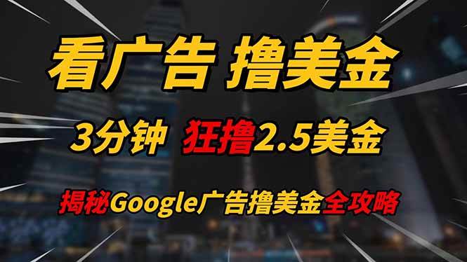 （14701期）看广告，撸美金！！3分钟赚2.5美金！！日入200美金不是梦！揭秘Google…-沐涵网络科技