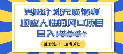男粉计划无脑躺Z，顺应人性的风口项目，谁发谁火，加爆微信，日入多张【揭秘】-沐涵网络科技