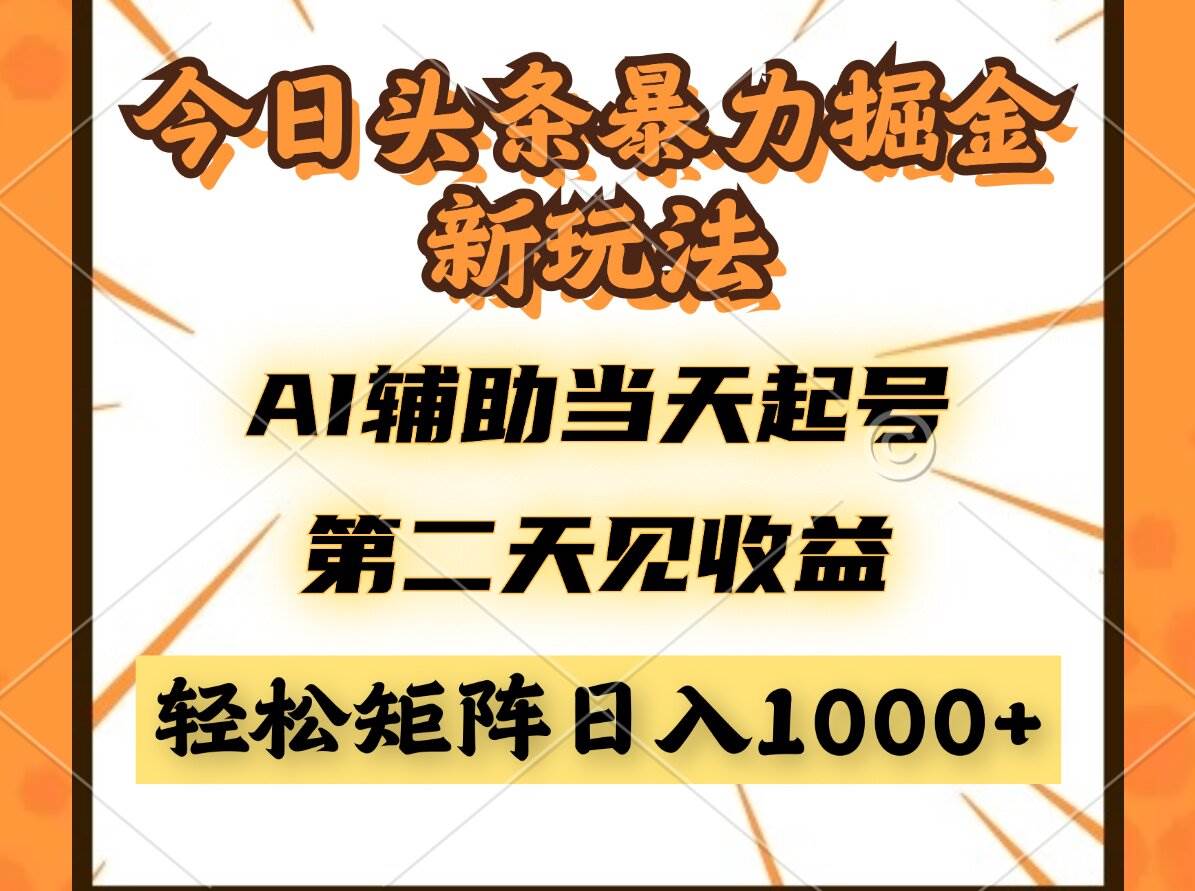 （14688期）今日头条暴利掘金新玩法，AI辅助当天起号，第二天见收益，轻松矩阵日入…-沐涵网络科技