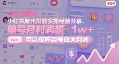 小红书聚光投放实操经验分享，单号月利润超1w+，可以矩阵起号放大利润-沐涵网络科技