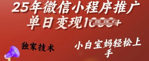 25年微信小程序推广单日变现多张，独家技术，小白宝妈轻松上手【揭秘】-沐涵网络科技