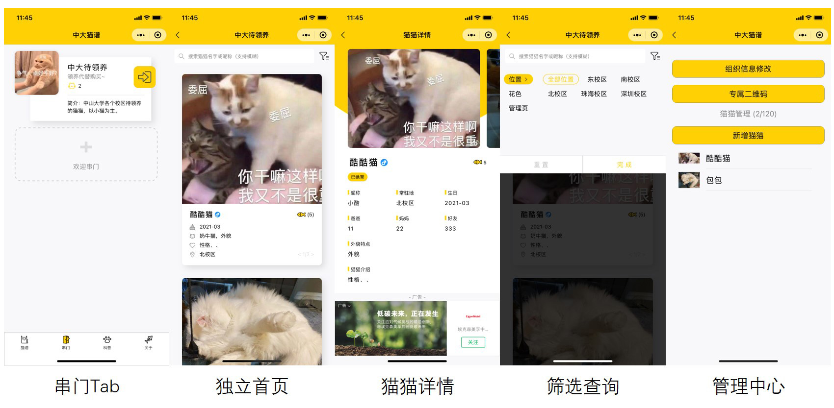 校园流浪猫记录档案小程序模板-沐涵网络科技