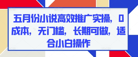 五月份小说高效推广实操，0成本，无门槛，长期可做，适合小白操作-沐涵网络科技