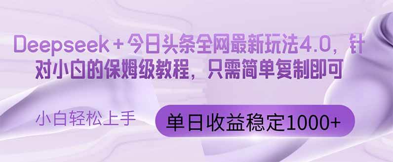 （14678期）今日头条4.0最新版本 Deepseek+今日头条全网最新玩法，单日收益突破100…-沐涵网络科技
