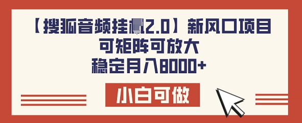 【搜狐音频挂JI2.0】新风口项目，可矩阵可放大，稳定月入8k-沐涵网络科技