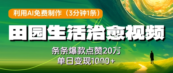 利用AI免费制作田园生活治愈视频，条条爆款点赞20W，单日变现几张-沐涵网络科技