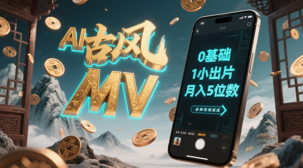 AI一键生成古风音乐MV，0剪辑基础1小时出片，多种变现渠道，一部手机月入5位数-沐涵网络科技