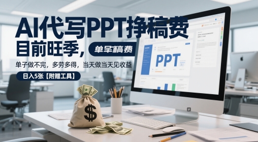 AI代写PPT挣稿费，目前旺季，单子做不完，多劳多得，当天做当天见收益，日入5张【附赠工具】-沐涵网络科技
