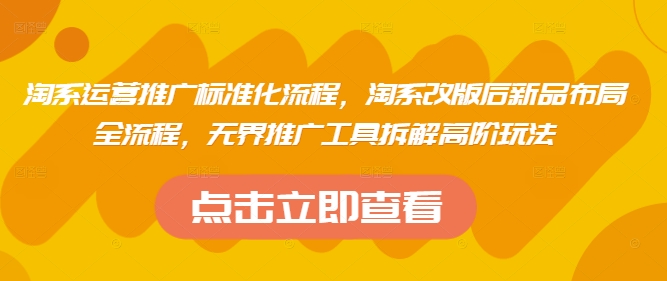 淘系运营推广标准化流程，淘系改版后新品布局全流程，无界推广工具拆解高阶玩法-沐涵网络科技