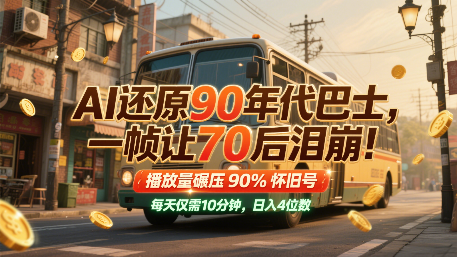 AI还原90年代巴士，一帧让70后泪崩！播放量碾压90%怀旧号，每天10分钟，日入4位数-沐涵网络科技