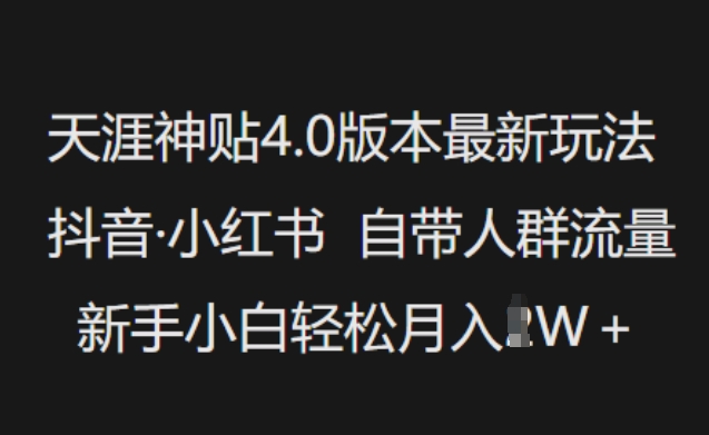天涯神贴4.0版本最新玩法，抖音·小红书自带人群流量，新手小白轻松月入过W-沐涵网络科技