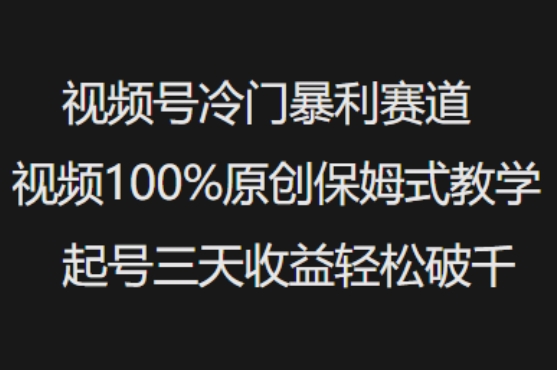 视频号冷门暴利赛道视频100%原创保姆式教学起号三天收益轻松破千-沐涵网络科技