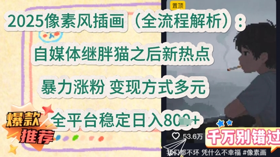 2025像素风插画(全流程解析)：自媒体继胖猫之后新热点，暴力涨粉，变现方式多元，全平台稳定日入多张-沐涵网络科技