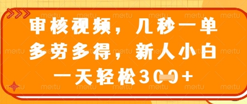 视频审核员，几秒一单，不限时间，不限地点，多做多得，新人小白一天轻松几张+【揭秘】-沐涵网络科技